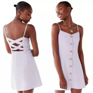 Urban Outfitters Mini Linen Dress Womens Medium Purple Lilac Button Down Strappy